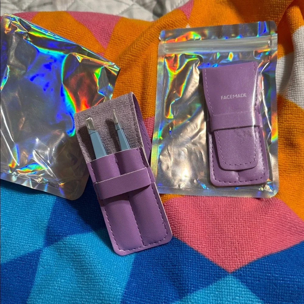 Purple Tweezer & Tool Pouch Set - Compact Travel Case